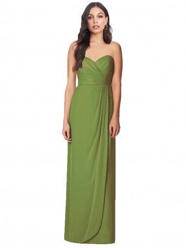 Discount Side Front Slit Draped Strapless Chiffon Bridesmaid Dress UK