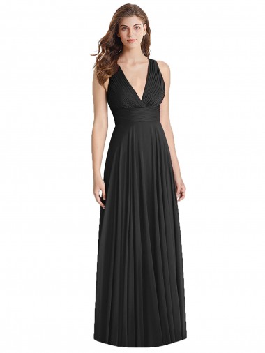 Discount Full Length V-Neck Chiffon Bridesmaid Dress with Wide Criss Cross Straps UK