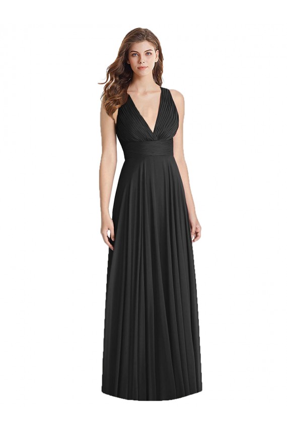Discount Full Length V-Neck Chiffon Bridesmaid Dress with Wide Criss Cross Straps UK