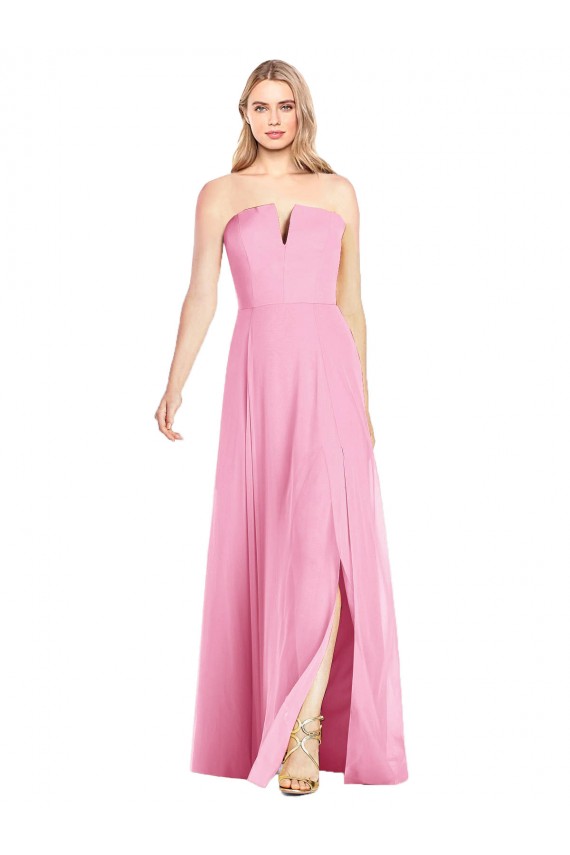 Discount Strapless Notch Chiffon Maxi Bridesmaid Dress UK