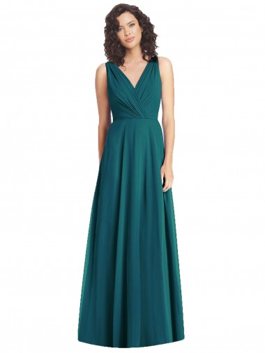Discount Draped V-Neck Long Sleeveless Chiffon Bridesmaid Dress UK