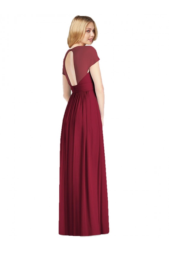 Discount V-Neck Cap Sleeves Sheer Back Chiffon Bridesmaid Dress UK