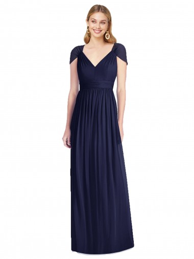 Discount V-Neck Cap Sleeves Sheer Back Chiffon Bridesmaid Dress UK