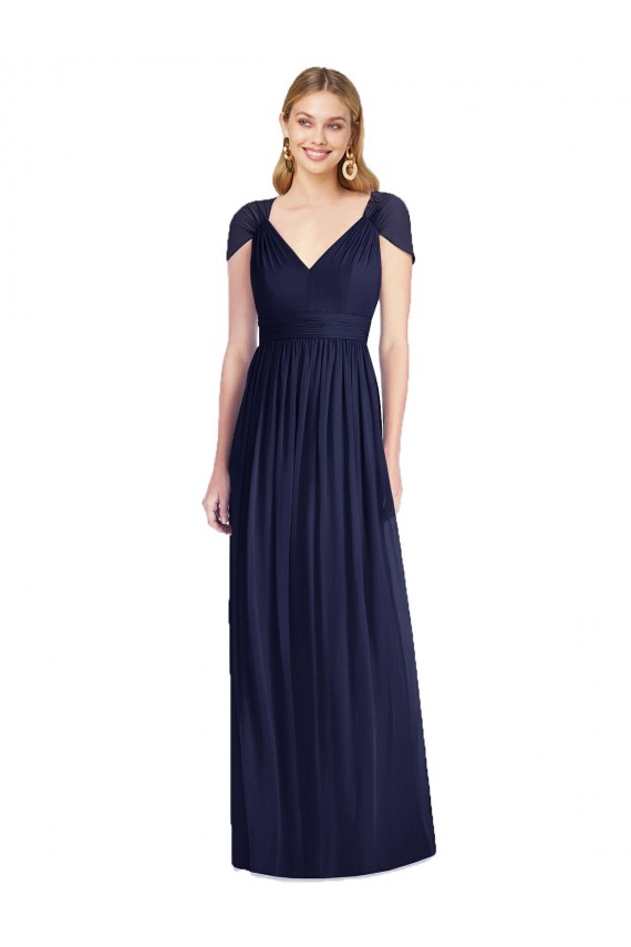 Discount V-Neck Cap Sleeves Sheer Back Chiffon Bridesmaid Dress UK