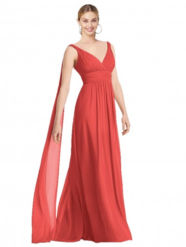 Discount Full-Length V-Neck Chiffon Bridesmaid Dress Streamers Back UK