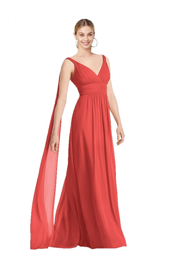 Discount Full-Length V-Neck Chiffon Bridesmaid Dress Streamers Back UK