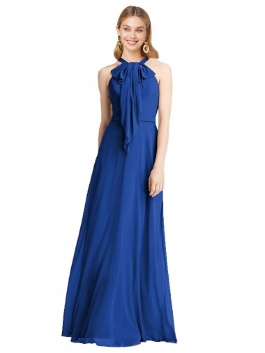 Discount Plunging V-Back Long Full Length Chiffon Bridesmaid Dress UK