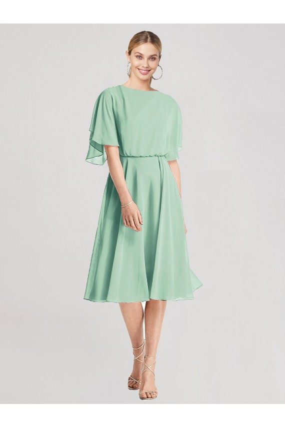 Discount Open Back Flutter Sleeves Cocktail Length Chiffon Bridesmaid Dress UK