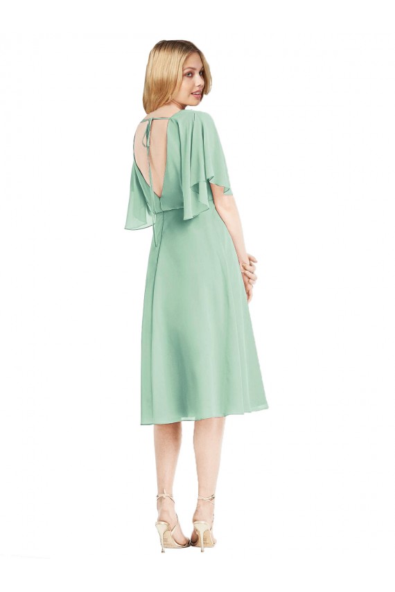 Discount Open Back Flutter Sleeves Cocktail Length Chiffon Bridesmaid Dress UK