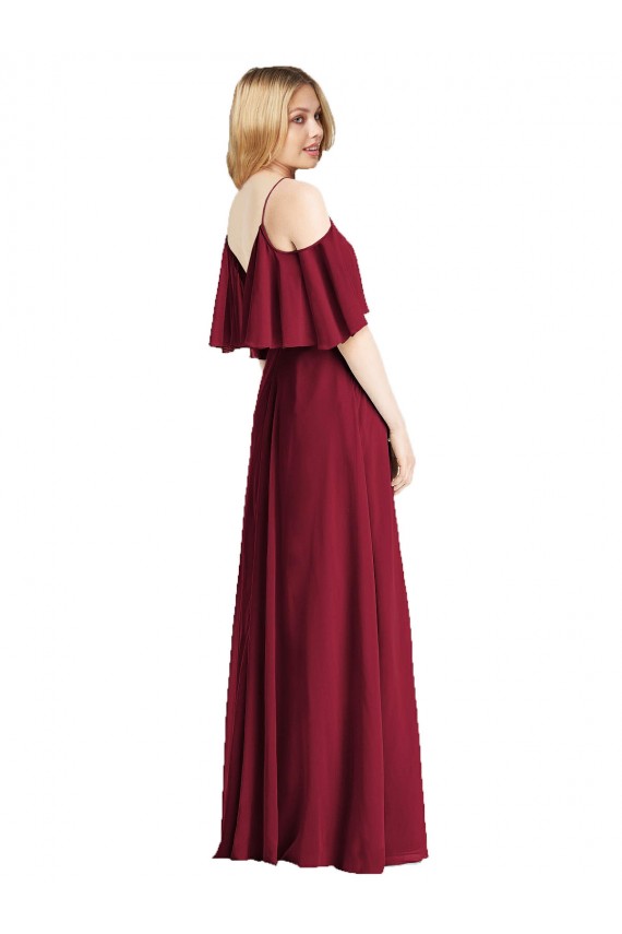 Discount Spaghetti Straps V-Neck Chiffon Bridesmaid Dress with Sash Tie UK