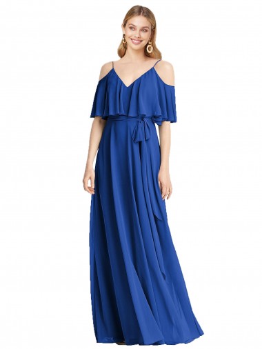 Discount Spaghetti Straps V-Neck Chiffon Bridesmaid Dress with Sash Tie UK