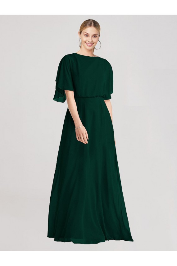 Discount Full-Length Flutter Sleeves Plunging V Back Chiffon Bridesmaid Dress UK