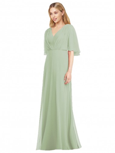 Discount Full Length Lux Chiffon Flutter Sleeves Bridesmaid Dress UK