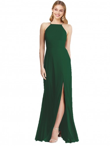Discount High-Neck Maxi Bridesmaid Dress with Front Slit UK