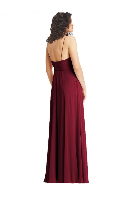 Discount V-Neck Low Back Maxi Formal Wrap Chiffon Bridesmaid Dress UK