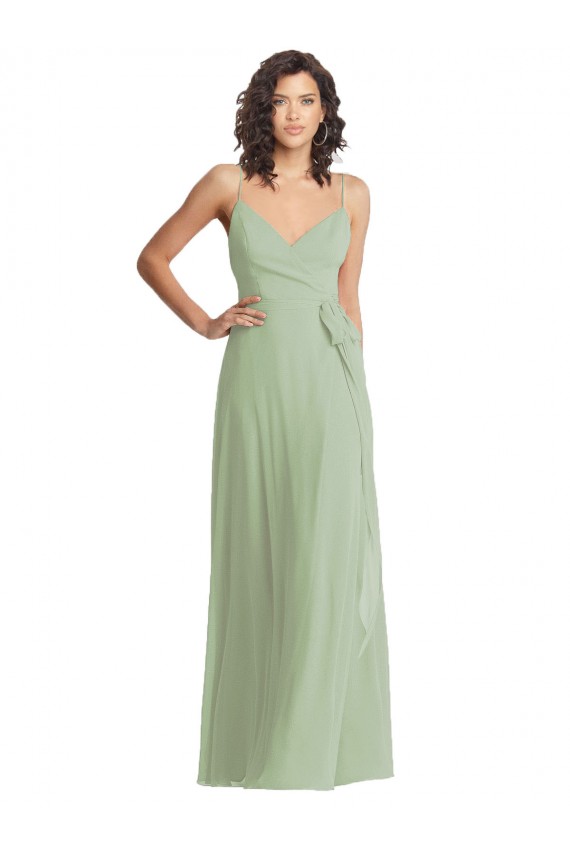 Discount V-Neck Low Back Maxi Formal Wrap Chiffon Bridesmaid Dress UK