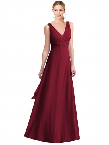 Discount Sleeveless V-Neck Chiffon Wrap Bridesmaid Dress UK