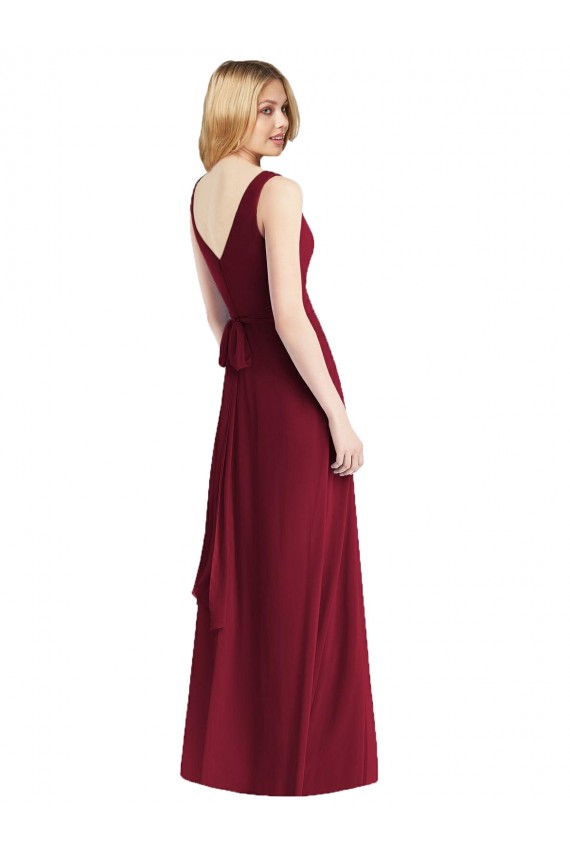 Discount Sleeveless V-Neck Chiffon Wrap Bridesmaid Dress UK