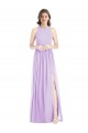 Discount Shirred Skirt Jewel Neck Halter Chiffon Bridesmaid Dress with Front Slit UK