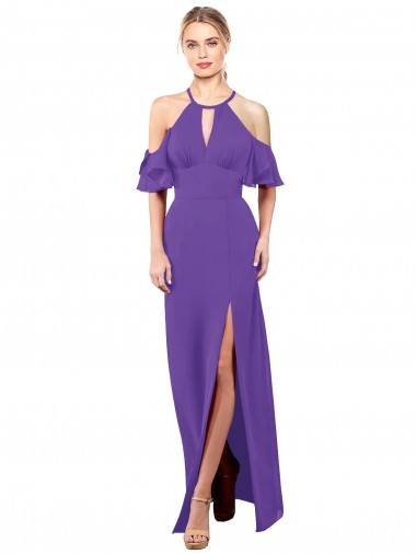 Discount Slim A-Line Chiffon Bridesmaid Dress with Off The Shoulder Ruffle Sleeves UK