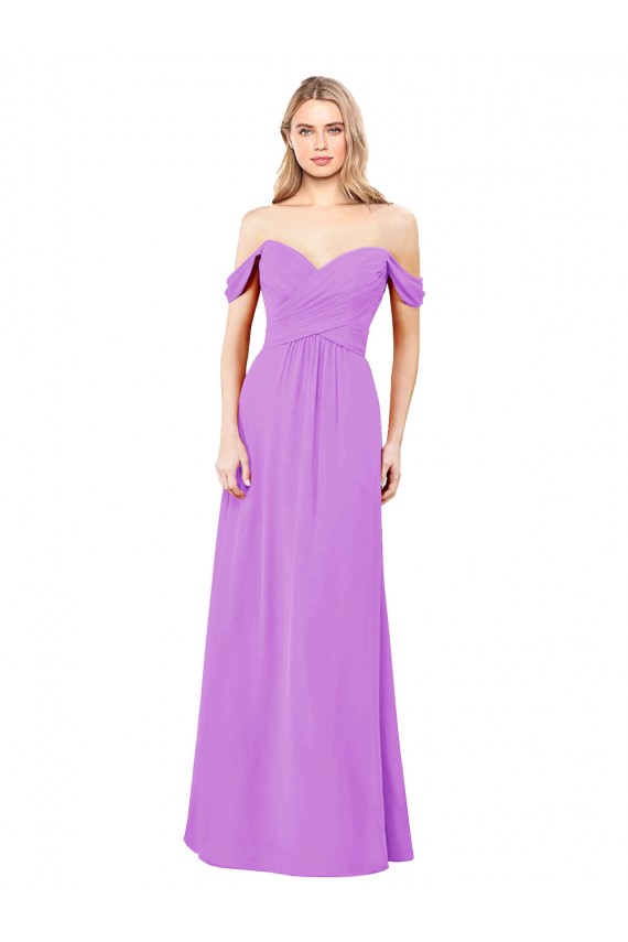 Discount Off The Shoulder Draped Sleeves A-Line Chiffon Bridesmaid Dress UK