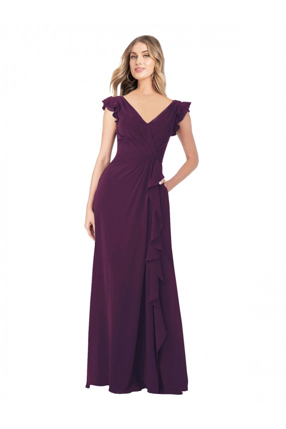 Discount Ruffle Cap Sleeves Long Chiffon Bridesmaid Dress UK