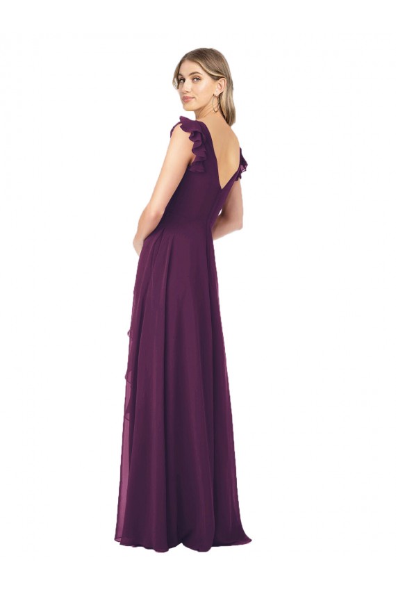 Discount Ruffle Cap Sleeves Long Chiffon Bridesmaid Dress UK