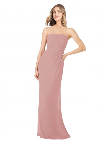 Discount Draped Strapless Sheath Long Chiffon Bridesmaid Dress UK