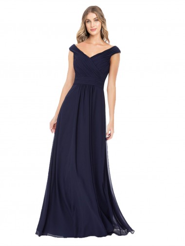 Discount Off the Shoulder Classic Chiffon Bridesmaid Dress with Draped Bodice UK