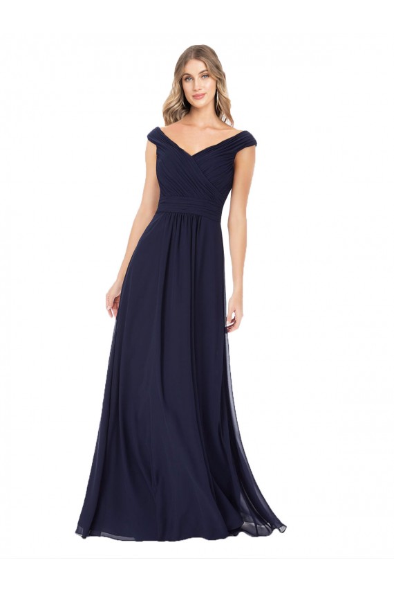 Discount Off the Shoulder Classic Chiffon Bridesmaid Dress with Draped Bodice UK