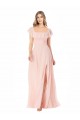 Discount Flutter Cap Sleeves Square Neck Ruffle Chiffon Bridesmaid Dress UK