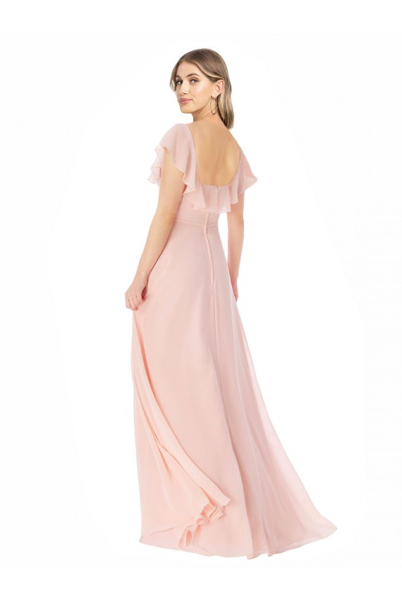 Discount Flutter Cap Sleeves Square Neck Ruffle Chiffon Bridesmaid Dress UK