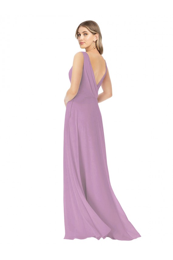 Discount Simple Chiffon V-Neck Bridesmaid Dress with Draped V-Back UK