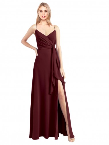 Discount Spaghetti Straps V-Neck Long Chiffon Bridesmaid Dress with Side Slit UK