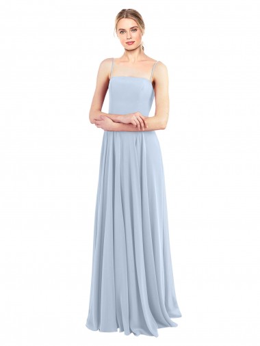 Discount Luxe Chiffon Straight Neckline Long Chiffon Bridesmaid Dress with Skinny Straps UK