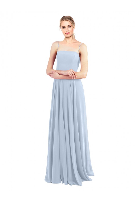 Discount Luxe Chiffon Straight Neckline Long Chiffon Bridesmaid Dress with Skinny Straps UK