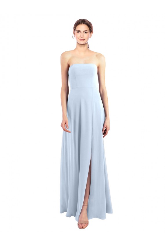Discount Fitted Strapless Full Length Chiffon Bridesmaid Dress with Front Slit UK