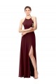 Discount Slim Long High Halter Neck Chiffon Bridesmaid Dress with High Side Slit UK