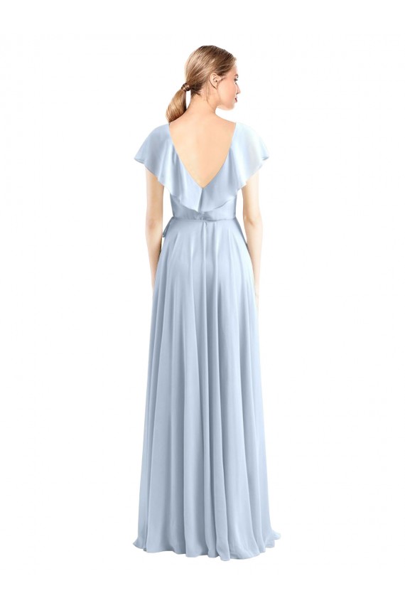 Discount V-Neck A-Line Flutter Sleeves Long Chiffon Wrap Style Bridesmaid Dress UK