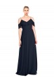 Discount Draped Sleeves Flounce Neckline Long Chiffon Bridesmaid Dress with Spaghetti Straps UK