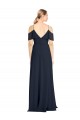 Discount Draped Sleeves Flounce Neckline Long Chiffon Bridesmaid Dress with Spaghetti Straps UK