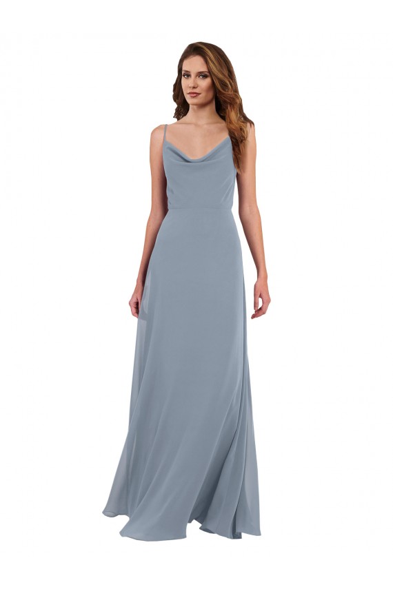 Discount Long Full Length Draped Cowl Neck V-Back Slip Chiffon Bridesmaid Dress UK