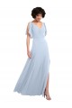 Discount Split Flutter Sleeves V-Neck Chiffon Bridesmaid Dress with Open V-Back UK
