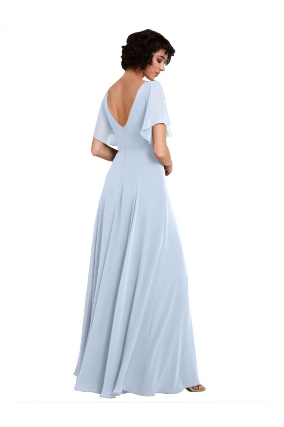 Discount Split Flutter Sleeves V-Neck Chiffon Bridesmaid Dress with Open V-Back UK