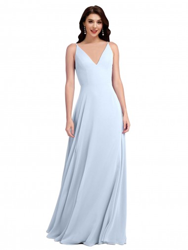 Discount Long Floor Length V-Neck Chiffon Bridesmaid Dress with Keyhole Back UK
