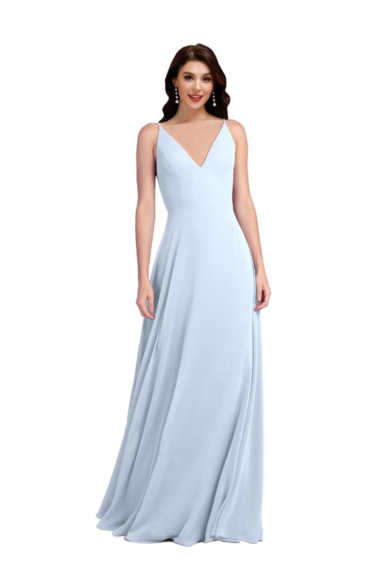 Discount Long Floor Length V-Neck Chiffon Bridesmaid Dress with Keyhole Back UK