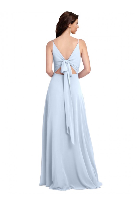 Discount Long Floor Length V-Neck Chiffon Bridesmaid Dress with Keyhole Back UK