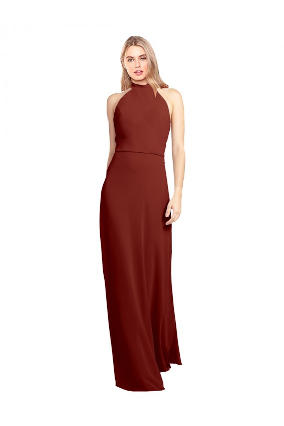 Discount Slim High Neck Halter Fitted Open Back Chiffon Bridesmaid Dress / Prom Dress UK