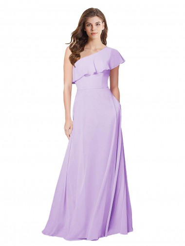 Discount Draped One Shoulder Long Chiffon Bridesmaid Dress  UK