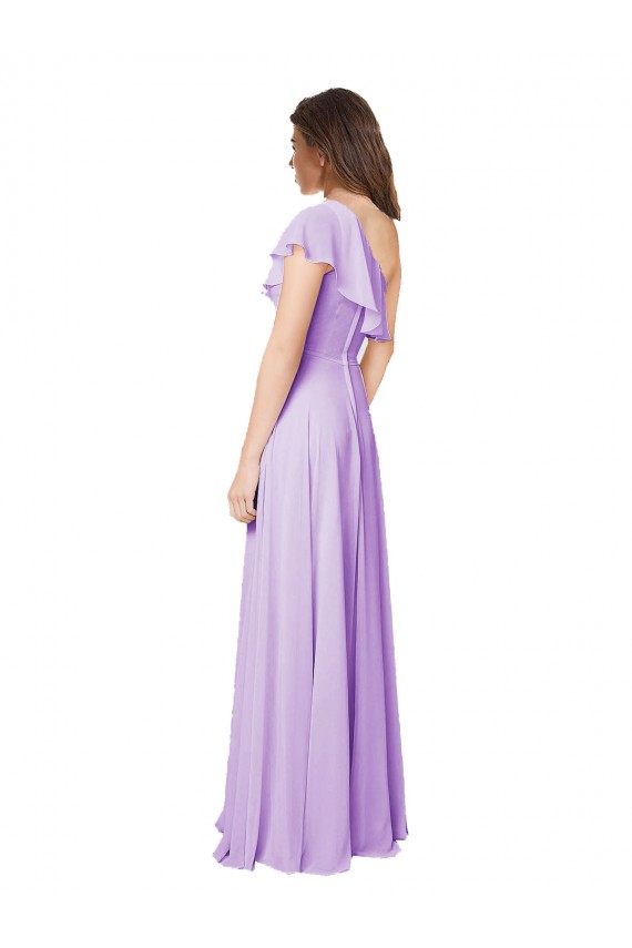 Discount Draped One Shoulder Long Chiffon Bridesmaid Dress  UK